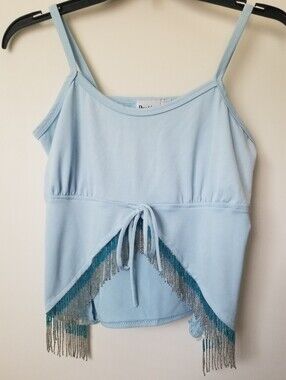 Y2K Baby Blue Beaded Crop Top
